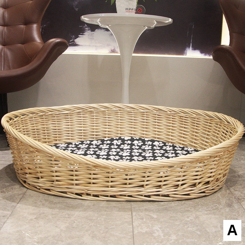 Natural Wicker Dog Bed with Washable Cushion for Indoor Cats and Dogs, Hand woven Rattan Cat Beds-Grace Painting Crafts