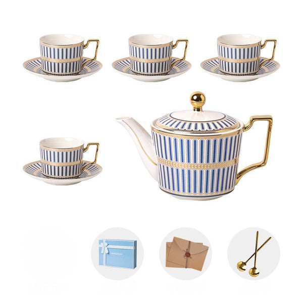 7.4 oz Ceramic Tea Cup and Saucer Set with Teapot, Modern Coffee Cup with Saucer, 7.4 oz Porcelain Tea Cup and Saucer Set, British Tea Cup Set