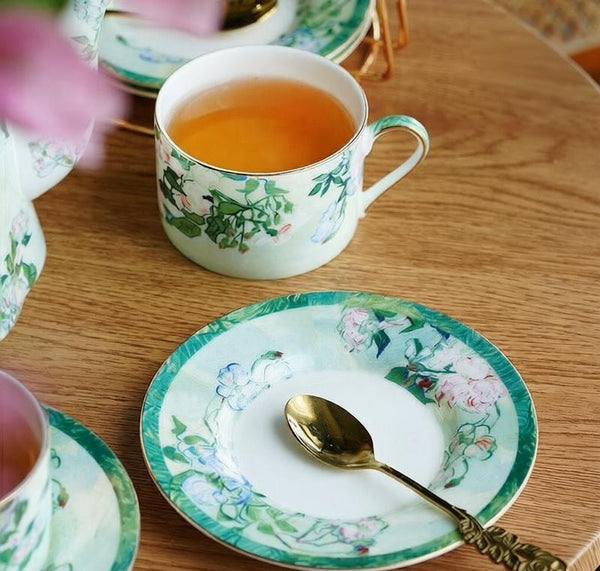 Ceramic Tea Cup Set, Luxury Tea Cup Set, Elegant Coffee Cup, Porcelain Tea Saucer, British Tea Cup Set-Grace Painting Crafts