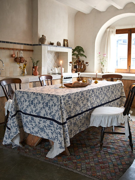 Extra Large Vintage Rectangle Tablecloth for Dining Room Table, Rustic Farmhouse Table Cover for Kitchen, French Flower Pattern Tablecloth for Round Table-Grace Painting Crafts