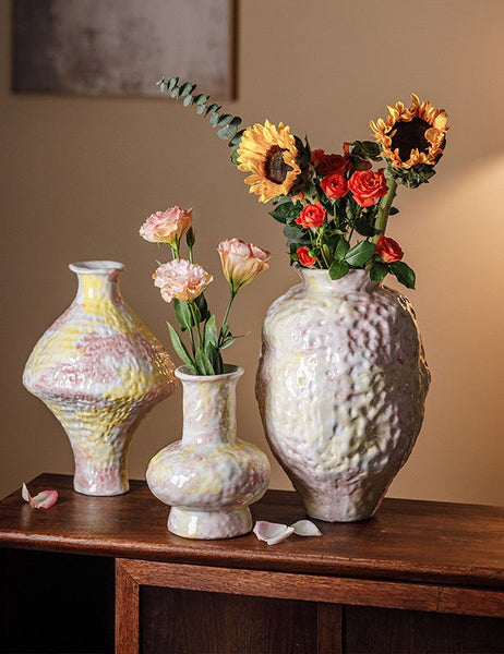 Modern Bouquet Flower Vases, Handmade Water Holding Flower Vases, Centerpiece on Dining Table, Large Flower Vase on Table, Pottery Flower Vases-Grace Painting Crafts