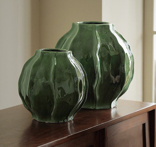 Large Contemporary Vases on Dining Table, Handmade Modern Flower Vase, Centerpiece Ceramic Bouquet Vases, Green Porcelain Vases for Modern Home Decor-Grace Painting Crafts