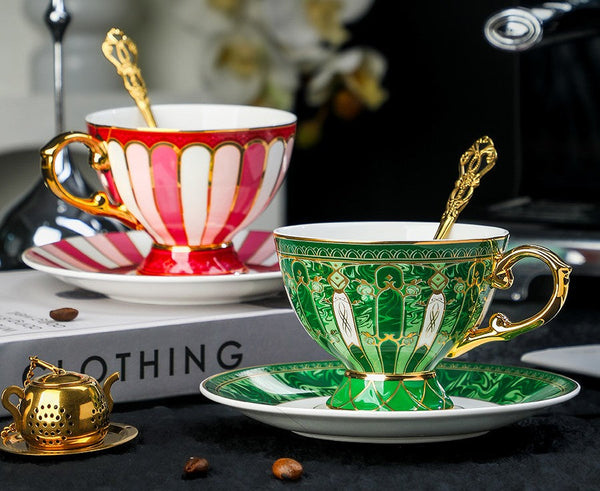 Beautiful British Tea Cup with Saucer, 8 oz Creative Porcelain Tea Cup and Saucer Set of 2 Cups, Elegant Ceramic Coffee Cups, Unique Tea Cup and Saucer in Gift Box as Birthday Gift-Grace Painting Crafts
