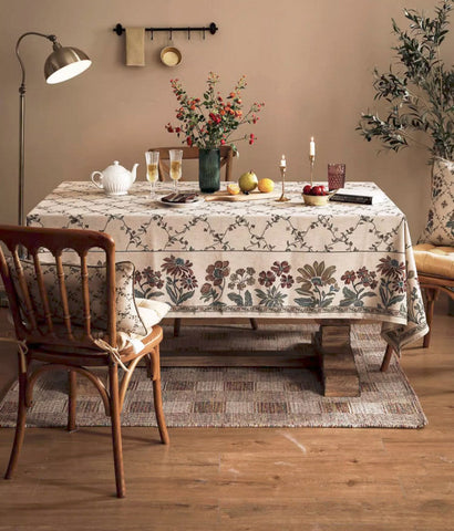 Farmhouse Table Cloth for Oval Table, Rustic Flower Pattern Linen Tablecloth for Kitchen Table, Modern Rectangle Tablecloth Ideas for Dining Room Table-Grace Painting Crafts