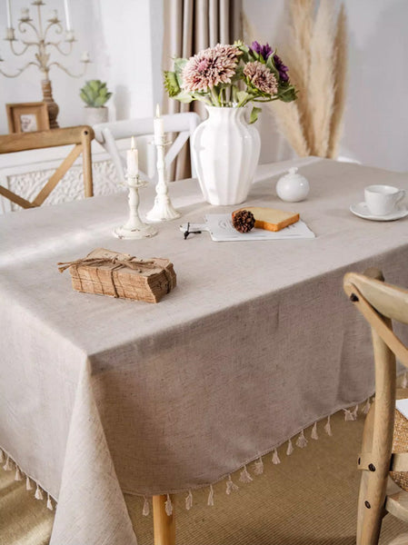 Simple Linen Rectangle Table Cover for Dining Room Table, Large Brown Tablecloth for Home Decoration, Modern Table Cloth, Square Tablecloth for Round Table-Grace Painting Crafts