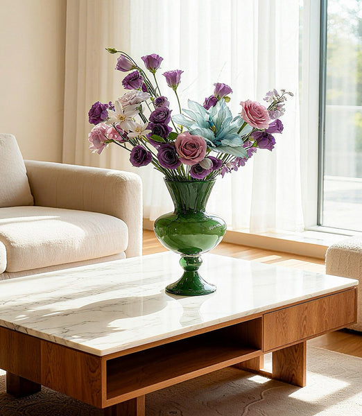 Unique Modern Glass Vase, Contemporary Vase for Modern Home Decor, Modern Glass Flower Vases, Handmade Liuli Vases, Centerpiece Vases on Table-Grace Painting Crafts