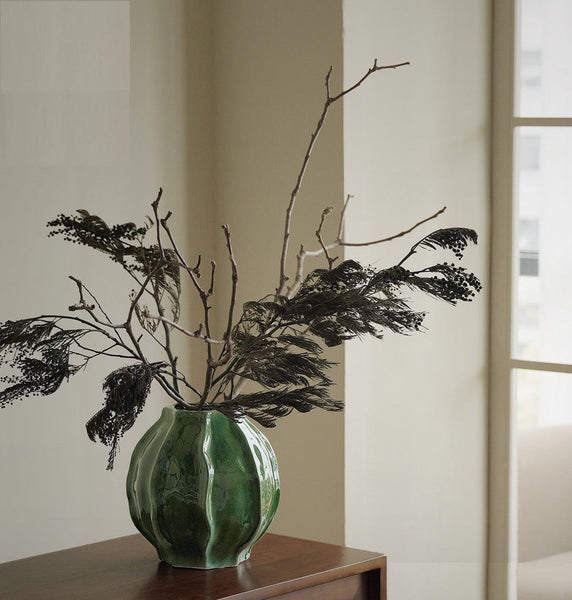 Large Contemporary Vases on Dining Table, Handmade Modern Flower Vase, Centerpiece Ceramic Bouquet Vases, Green Porcelain Vases for Modern Home Decor-Grace Painting Crafts