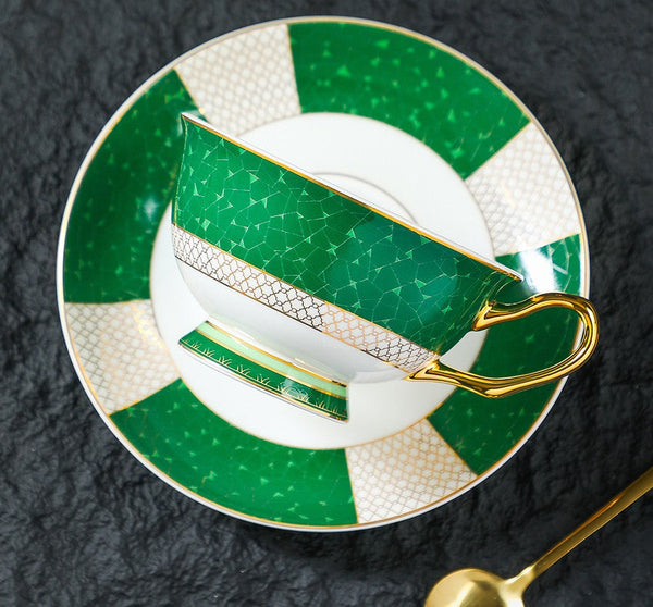 British Ceramic Tea Cup and Saucer Set, Elegant Green Coffee Cups, British Royal Tea Cup and Saucer Set in Gift Box, Porcelain Tea Cup and Saucer Set-Grace Painting Crafts