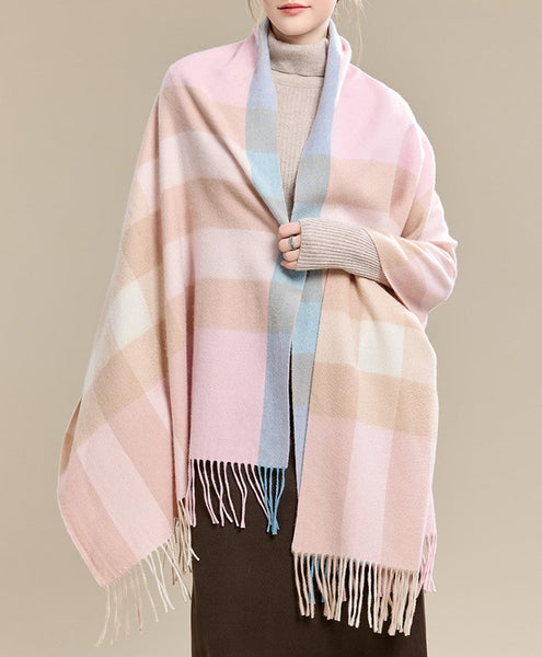 Large Wool Scarf, Soft Wool Scarf for Women, Checkered Fashion Scarf, Winter Shawl, Elegant Shawl, Warm Cape, Gifts for Her, Evening Wrap, Christmas Gift-Grace Painting Crafts