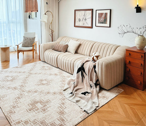 Modern Geometric Carpets for Bedroom, Contemporary Abstract Rugs under Dining Room Table, Modern Living Room Rug Placement Ideas-Grace Painting Crafts