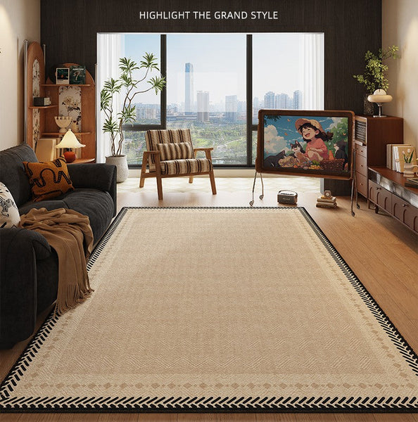 Mid Century Modern Rugs Next to Bed, Modern Rugs for Dining Room, Contemporary Rugs for Bedroom, Cream Modern Carpets for Living Room-Grace Painting Crafts