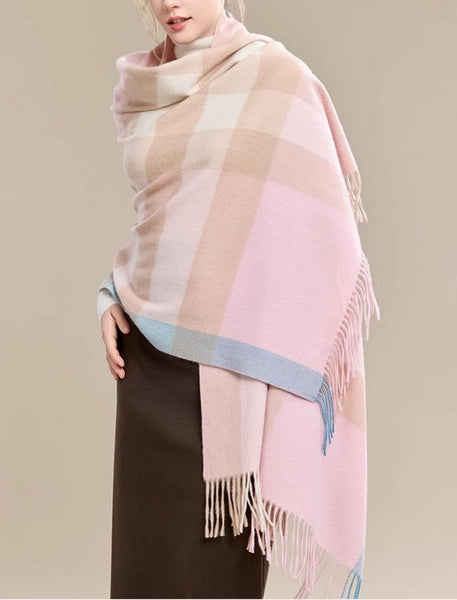 Large Wool Scarf, Soft Wool Scarf for Women, Checkered Fashion Scarf, Winter Shawl, Elegant Shawl, Warm Cape, Gifts for Her, Evening Wrap, Christmas Gift-Grace Painting Crafts