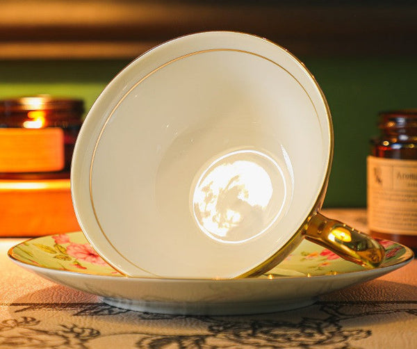 Afternoon British Tea Cup with Saucer, Floral Porcelain Tea Cup and Saucer Set, Traditional English Tea Cup and Saucer Set, Ceramic Coffee Cup with Saucer-Grace Painting Crafts
