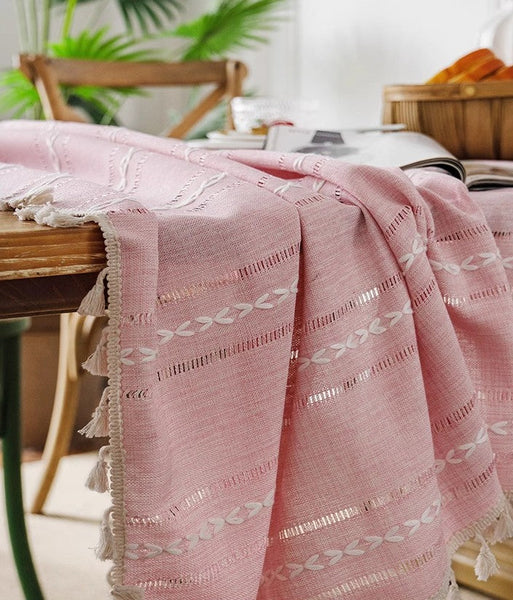 Rectangular Tablecloth for Oval Table, Modern Pink Table Cloths for Dining Room, Kitchen Rectangular Table Covers, Farmhouse Cotton and Linen Table Cloth-Grace Painting Crafts