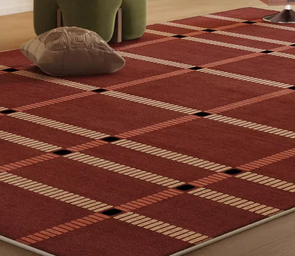 Contemporary Modern Carpets Next to Bed, Abstract Red Rugs for Living Room, Mid Century Area Rugs, Red Modern Rugs under Dining Room Table-Grace Painting Crafts