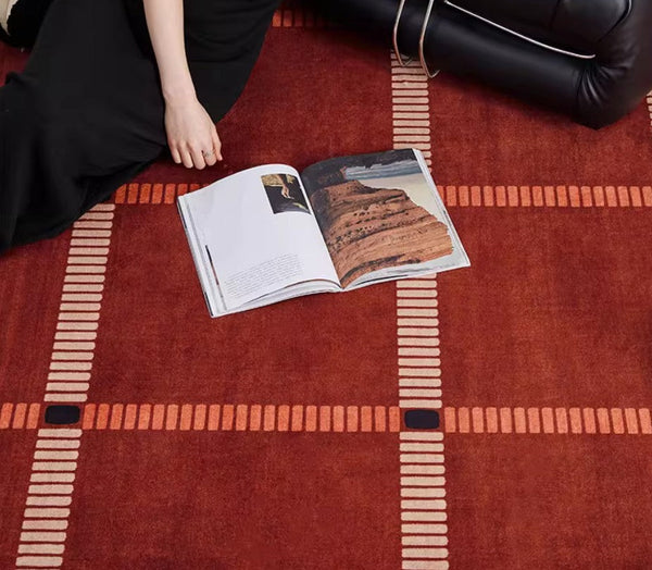 Contemporary Modern Carpets Next to Bed, Abstract Red Rugs for Living Room, Mid Century Area Rugs, Red Modern Rugs under Dining Room Table-Grace Painting Crafts