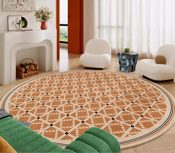 Geometric Modern Rug Ideas for Living Room, Circular Modern Rugs for Bathroom, Modern Rugs for Children's Room, Mid Century Modern Round Rugs for Dining Room-Grace Painting Crafts
