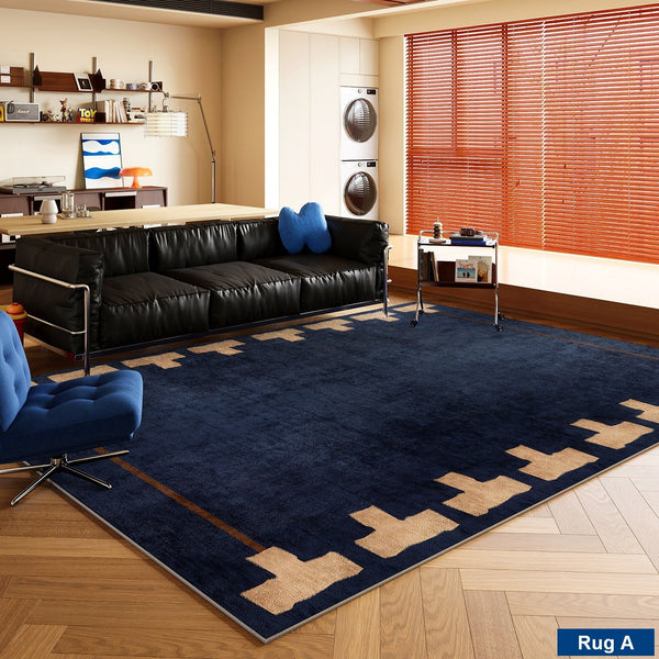 Blue Modern Rugs for Dining Room, Bedroom Modern Floor Carpet, Mid Century Area Rugs, Contemporary Modern Living Room Rug Ideas-Grace Painting Crafts