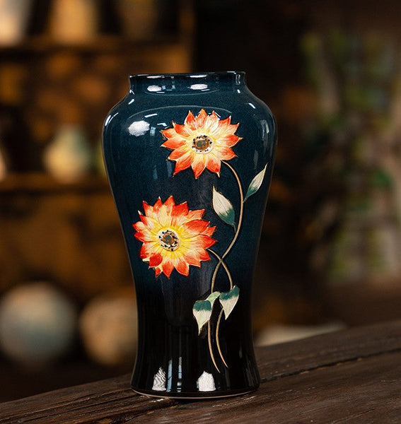 Ceramic Bouquet Vases, Sunflower Vases on Table, Porcelain Flower Vases, Dining Table Centerpiece, Handmade Water Holding Flower Vase-Grace Painting Crafts