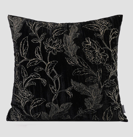 Contemporary Modern Sofa Pillows, Black Embroidery Flower Pattern Pillows for Couch, Decorative Throw Pillows for Bedroom, Large Modern Sofa Pillow for Dining Room-Grace Painting Crafts