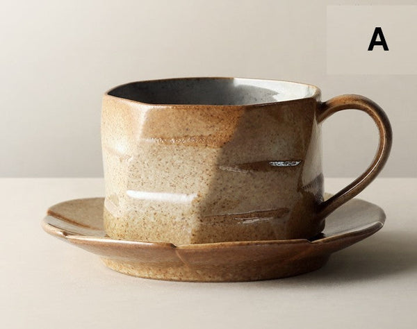 Unique Tea Cup and Saucer, 8 oz Modern Handmade Pottery Coffee Cup, Creative Ceramic Coffee Cup with Saucer, Tea Cup Set for Traditional Afternoon Tea-Grace Painting Crafts