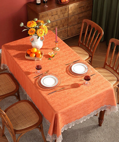 Orange Modern Table Cover for Dining Room Table, Large Modern Rectangle Tablecloth, Square Tablecloth for Round Table, Lace Tablecloth for Home Decoration-Grace Painting Crafts