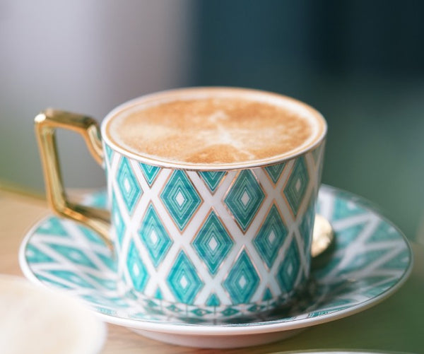 Afternoon Green British Tea Cups, Unique Ceramic Coffee Cups, Creative Bone China Porcelain Tea Cup Set, Traditional English Tea Cups and Saucers-Grace Painting Crafts