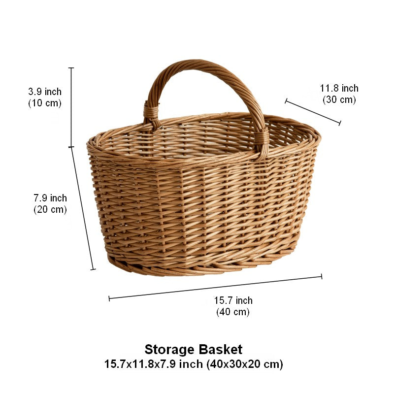 Small Picnic Storage Basket with Handle, Hand-woven Wicker Storage Basket, Willow Weaving Baskets for Vegetable, Natural Fruit Basket, Kitchen Storage Baskets-Grace Painting Crafts