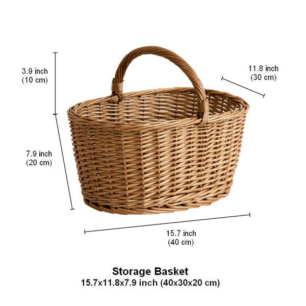 Small Picnic Storage Basket with Handle, Hand-woven Wicker Storage Basket, Willow Weaving Baskets for Vegetable, Natural Fruit Basket, Kitchen Storage Baskets-Grace Painting Crafts