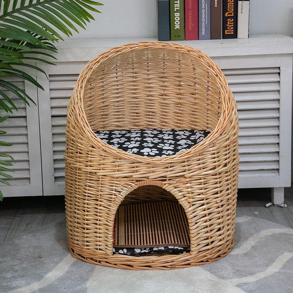 Large Cat House Basket with Washable Cushion for Indoor Cats and Dogs, Double-Layer Cat Bed-Grace Painting Crafts
