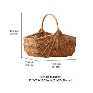 Large Picnic Food Basket with Handle, Natural Hand-woven Wicker Storage Basket, Lovely Willow Weaving Baskets for Vegetable, Natural Fruit Basket, Kitchen Storage Baskets-Grace Painting Crafts