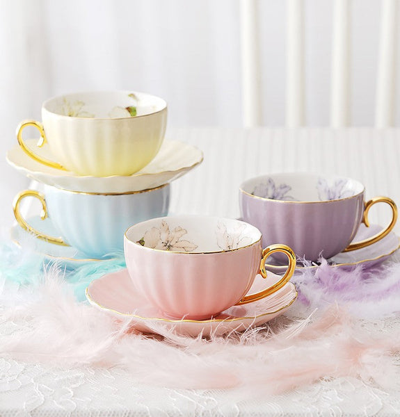 Beautiful British Tea Cups, Unique Traditional Afternoon Tea Cup and Saucer, Elegant Ceramic Coffee Cups, Royal Porcelain Tea Cup Set-Grace Painting Crafts