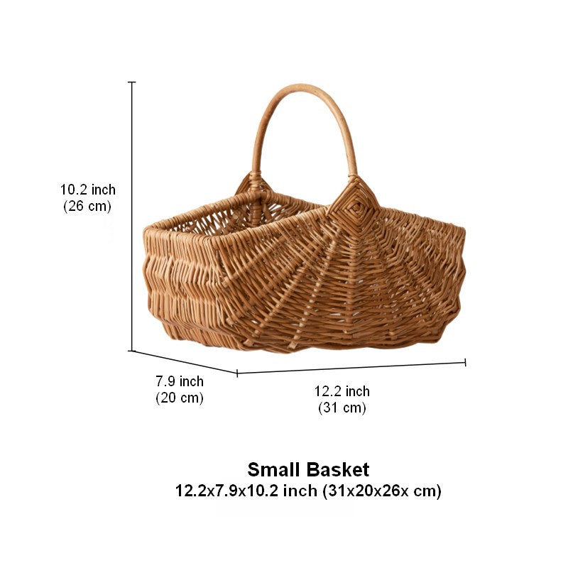 Large Picnic Food Basket with Handle, Natural Hand-woven Wicker Storage Basket, Lovely Willow Weaving Baskets for Vegetable, Natural Fruit Basket, Kitchen Storage Baskets-Grace Painting Crafts