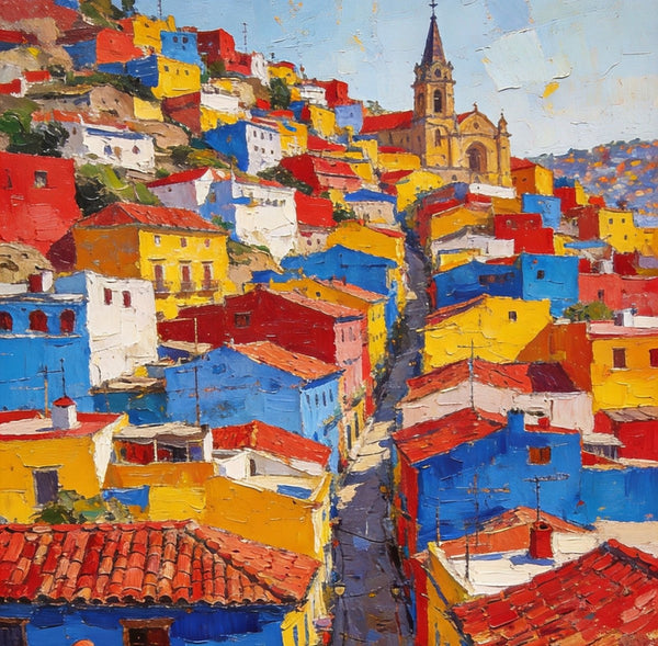 Original Landscape Art, Guanajuato's Luminous Landscape, Small Oil Paintings, Hand Painted Canvas Art, Buy Paintings Online, Landscape Paintings-Grace Painting Crafts