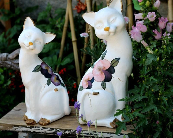 Lovely Cat Statues, Sitting Cats Resin Statue for Garden Ornament, Villa Outdoor Decor Gardening Ideas, Garden Courtyard Decoration, House Warming Gift-Grace Painting Crafts