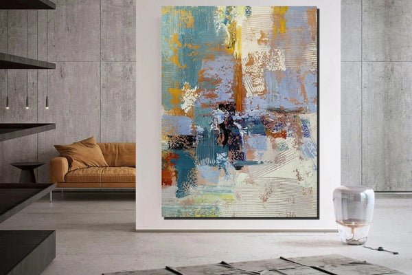 Acrylic Abstract Painting Behind Sofa, Acrylic Painting for Sale, Large Painting on Canvas, Living Room Wall Art Paintings, Buy Paintings Online-Grace Painting Crafts