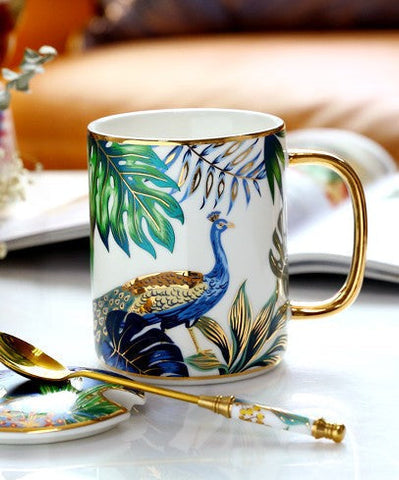 Peacock Porcelain Cups, Large Capacity Jungle Animal Porcelain Mugs, Unique Ceramic Mugs in Gift Box, Creative Ceramic Mugs for Office-Grace Painting Crafts