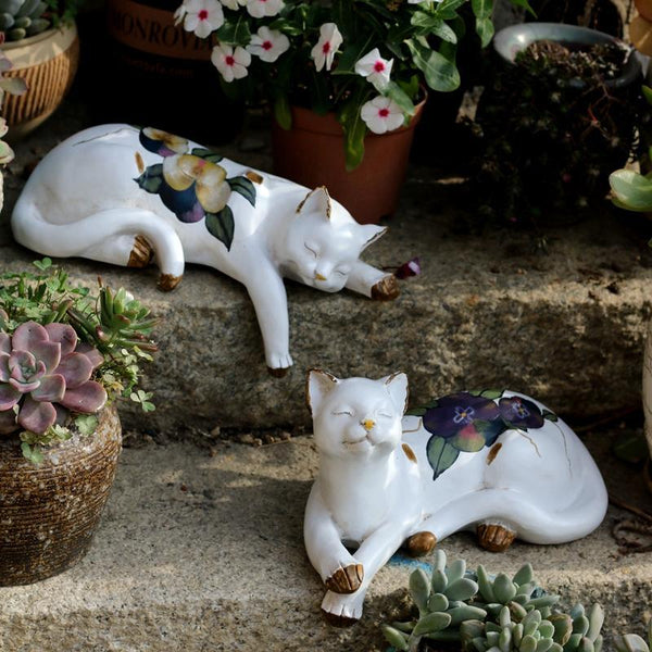 Lovely Cat Statue for Garden Ornament, Sleeping Cats Resin Statues, Garden Courtyard Decoration, Villa Outdoor Decor Gardening Ideas, House Warming Gift-Grace Painting Crafts