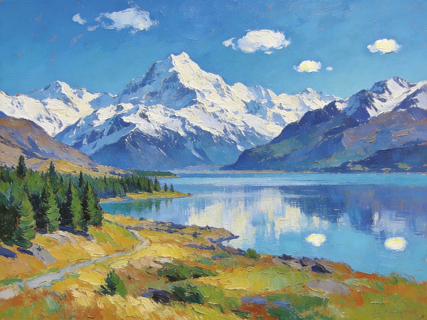 South Island Lakes of New Zealand, Hand Painted Canvas Art, Original Oil Paintings, Small Landscape Paintings, Hand Painted Canvas Art, Buy Original Paintings Online-Grace Painting Crafts