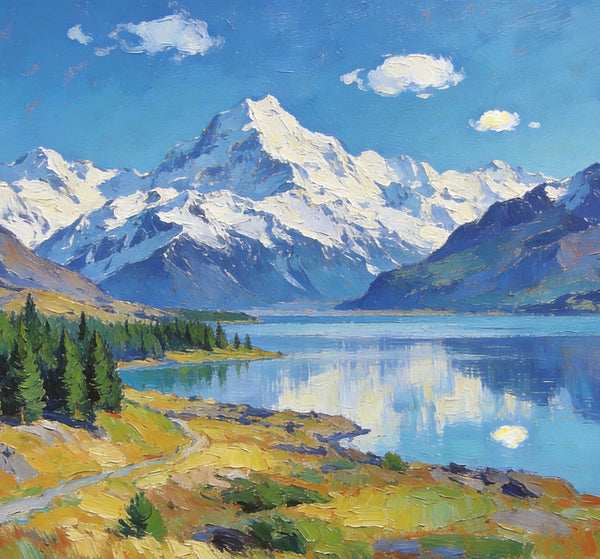 South Island Lakes of New Zealand, Hand Painted Canvas Art, Original Oil Paintings, Small Landscape Paintings, Hand Painted Canvas Art, Buy Original Paintings Online-Grace Painting Crafts