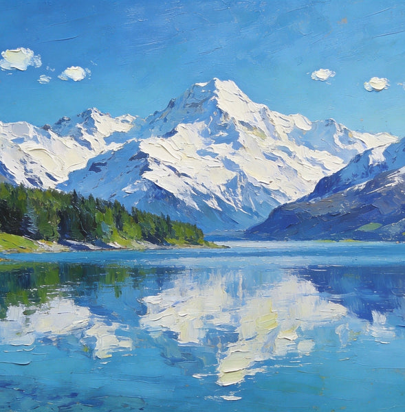 Mountain Reflecting Lake Beauty, Hand Painted Canvas Art, Landscape Oil Paintings, Canvas Wall Art for Living Room, Buy Original Paintings, Small Oil Paintings-Grace Painting Crafts