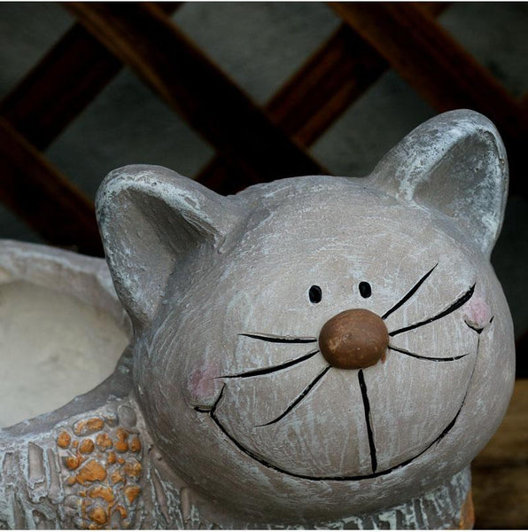 Large Cat Statue, Sitting Cat Flower Pot Statue, Pet Statue for Garden Courtyard Ornaments, Villa Outdoor Decor Gardening Ideas-Grace Painting Crafts