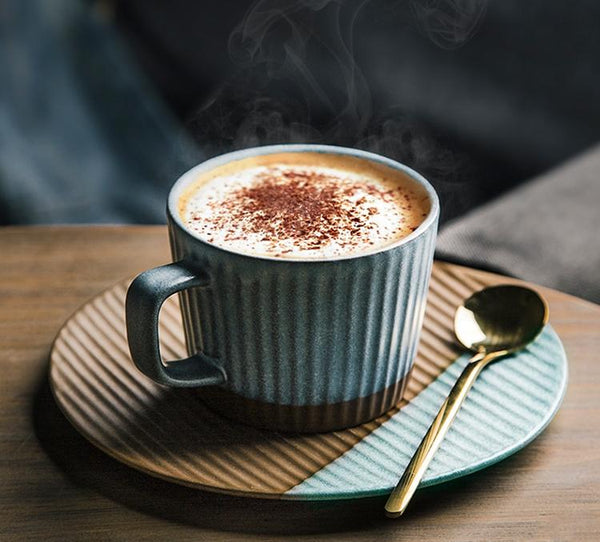 Coffee Cup and Saucer Set, Pottery Coffee Cups, Cappuccino Coffee Mug, Ceramic Coffee Cups, Coffee Cup for Sale, Tea Cup, White / Green / Blue / Yellow-Grace Painting Crafts