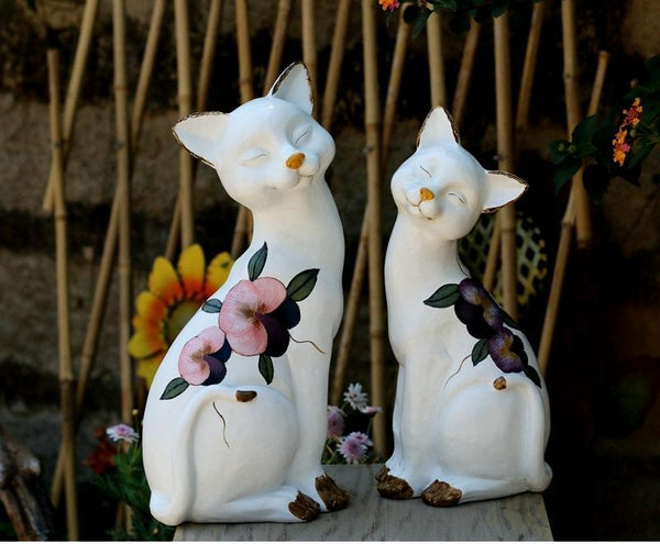 Lovely Cat Statues, Sitting Cats Resin Statue for Garden Ornament, Villa Outdoor Decor Gardening Ideas, Garden Courtyard Decoration, House Warming Gift-Grace Painting Crafts