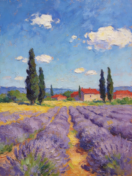Hand Painted Wall Art Paintings, Provence Lavender Flower Field Delight, Buy Paintings Online, Original Landscape Art, Heavy Texture Oil Paintings-Grace Painting Crafts