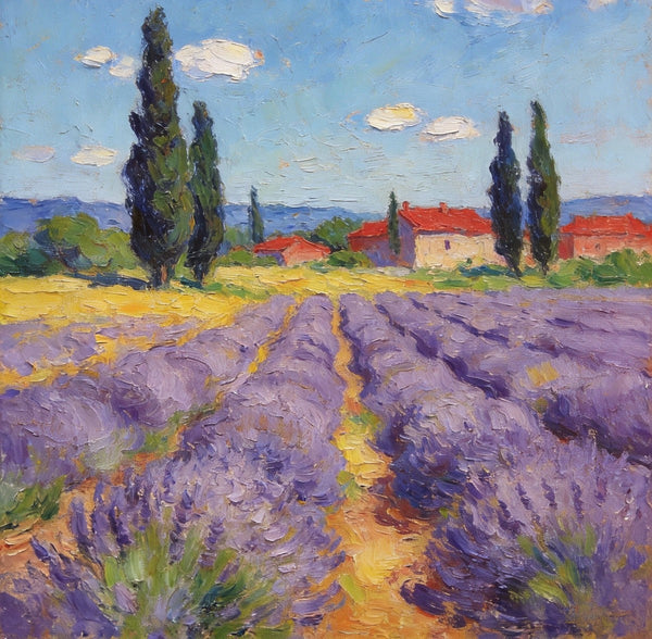Hand Painted Wall Art Paintings, Provence Lavender Flower Field Delight, Buy Paintings Online, Original Landscape Art, Heavy Texture Oil Paintings-Grace Painting Crafts