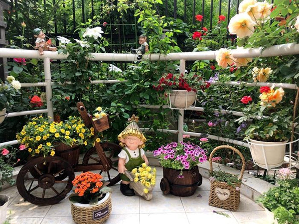 Large Boy Cart and Girl Carry Basket Statues, Flower Pot, Garden Courtyard Ornament, Gardening Ideas, House Warming Gift-Grace Painting Crafts