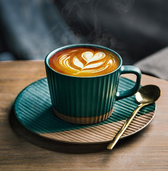 White Ceramic Coffee Cups, Pottery Coffee Cups, Cappuccino Coffee Mug, Coffee Cup and Saucer Set, Coffee Cup for Sale, Tea Cup, White / Green / Blue / Yellow-Grace Painting Crafts