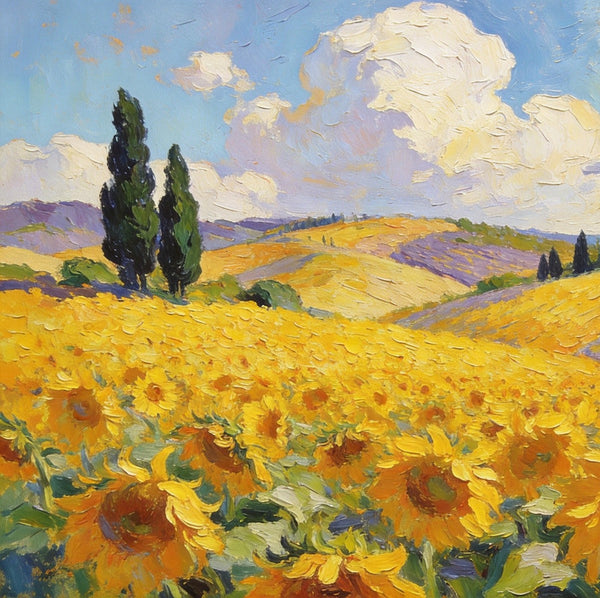 Landscape Canvas Paintings, Scenic Provence Sunflower Field Landscape, Original Landscape Paintings, Buy Paintings Online, Hand Painted Canvas Art-Grace Painting Crafts