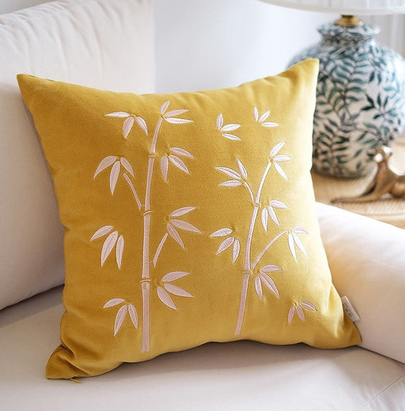 Large Decorative Pillows for Couch, Modern Throw Pillows for Bedroom, Living Room Decorative Pillows, Yellow Embroidered Bamboo Cushion, Decorative Pillow Arrangement Ideas for Couch-Grace Painting Crafts